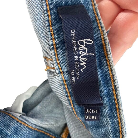 Boden 8 LONG Jeans Salisbury Side Split Medium Blue Denim Stretch - Picture 2 of 9